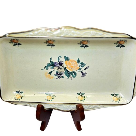 VTG Handpainted Portugal floral tray Roses Ceramic collectible 11" - Picture 1 of 9